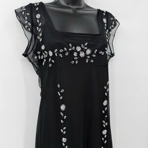 Cache Vintage Y2K Beaded Mesh Sleeveless Midi Dress in Black | Large